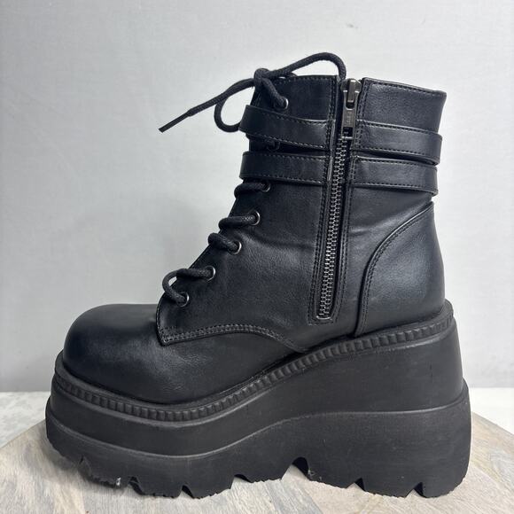 Demonia Black Platform Combat Boots Lace-Up Buckle Chunky Goth Grunge 8 - Picture 8 of 11